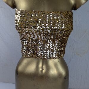 Toppettes By A. Brod Gold Sequin Strapless Bandeau Tube Top One Size